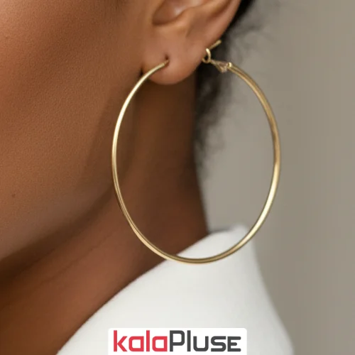 گوشواره استیل حلقه ای طلایی قطر 6.5 سانتی